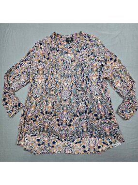 June + Vie Womens Blouse Size L 18/20 Paisley Boho Long Sleeve Peasant